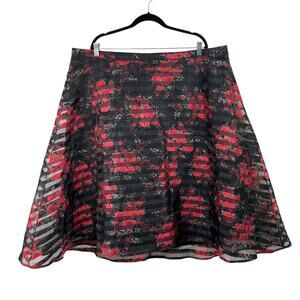 Torrid Mesh Rose Midi Skirt 22 3X Ghost Stripe Floral Goth Indie Sleaze